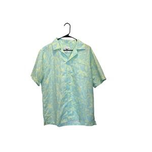 Spicy Tuna Shirt Mens Green Yellow Palm Tree AOP Short Sleeve Camp Tropical Fish